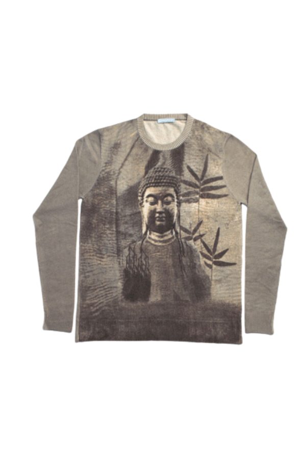 Mens cashmere sweater with Budha Print - Nepali cashmere brand Nature knit