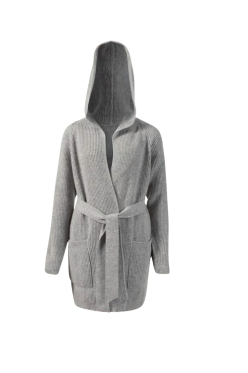HOODED BELTED CARDIGAN
